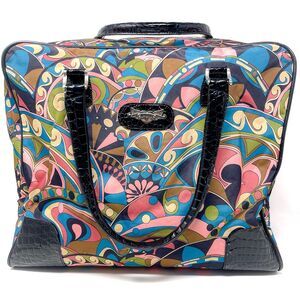 Kathy Van Zeeland Weekender Bag Pink Duffle Floral Flowers Groovy Sixties Hippie